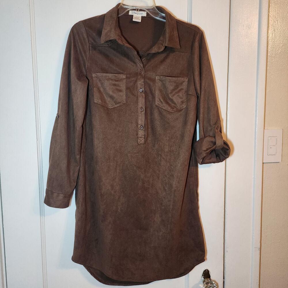 Passport Faux Suede Shirt Dress Womens Lrg, Fluid, Soft Fabric, Missing Belt - Picture 2 of 10